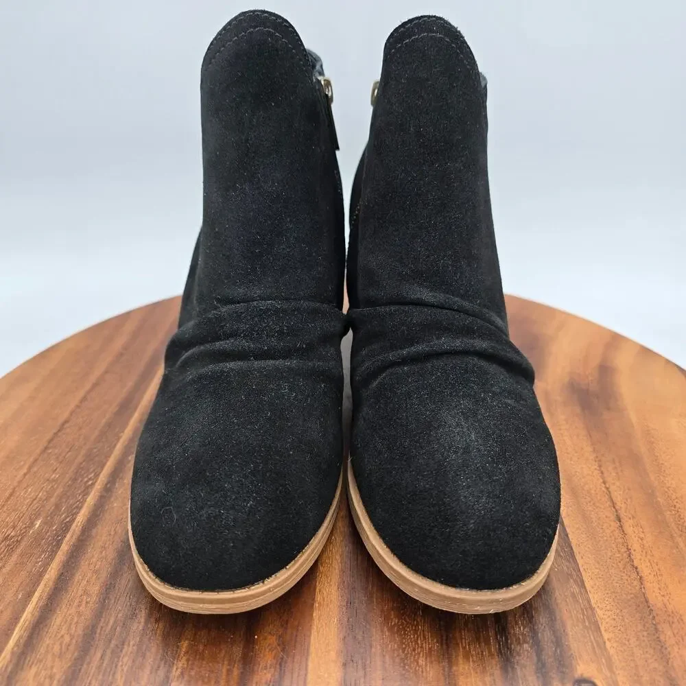 Skechers Boots Women's 8 Black Suede Leather Block Heel Side Zip Comfort Booties